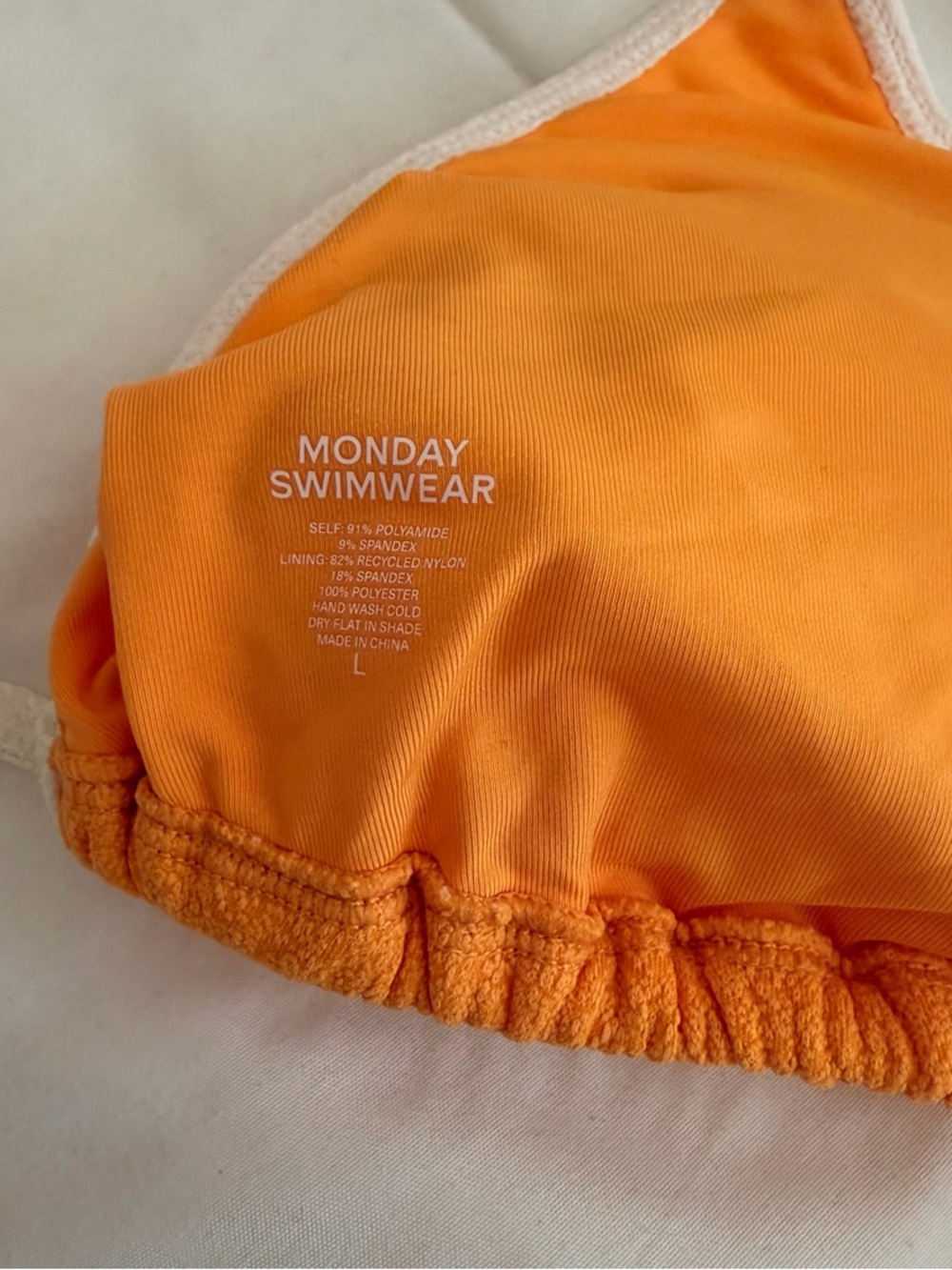 Monday Swimwear Orange Triangle Bikini Top with White Trim - Picture 3 of 5